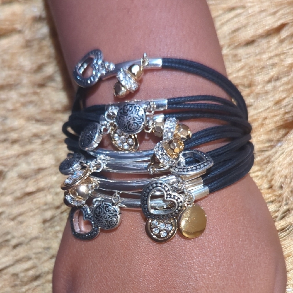 Bohemian Black and Silver Layered Bracelet